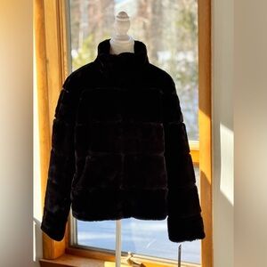 Karl Lagerfeld Paris Women's Faux-Leather Trim Faux-Fur Coat